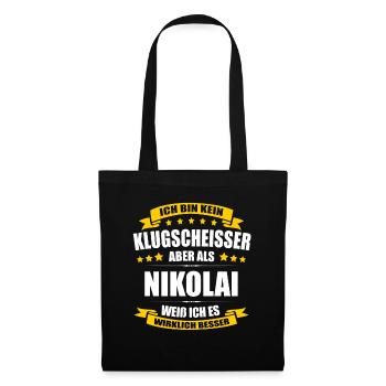 Name Nikolai Vorname Klugscheisser Namenstag - Stoffbeutel - Schwarz - Vorne