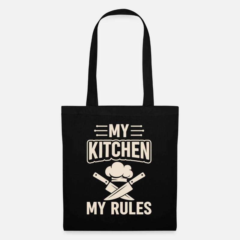 My Kitchen My Rules Cooking Hat And Knives Chef Ki - Stoffbeutel - Schwarz