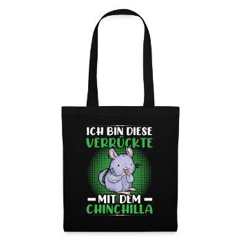 Verrückte mit Chinchilla Nagetier Wollmaus - Stoffbeutel - Schwarz - Vorne