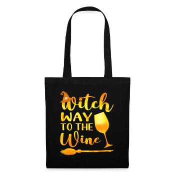 Hexenweg zum Wein Lustiges Halloween-Wein-Wortspiel - Stoffbeutel - Schwarz - Vorne