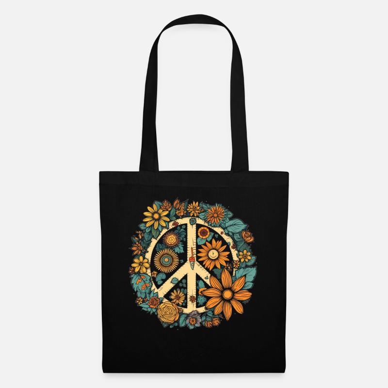 Kostüm Hippie Peace Zeichen - Stoffbeutel - Schwarz
