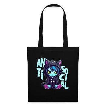 Kawaii Antisocial Emo Cat Pastel Goth Menhera Anim - Stoffbeutel - Schwarz - Vorne