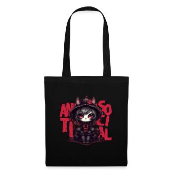 Kawaii Anime Gothic Cat Girl Chibi Antisocial Menh - Stoffbeutel - Schwarz - Vorne