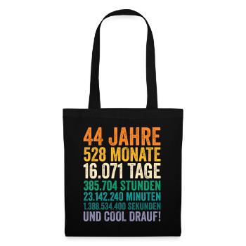 44 Jahre Vierundvierzigster Geburtstag - Stoffbeutel - Schwarz - Vorne
