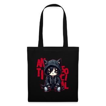 Dark Antisocial Emo Cat Gothic Menhera Aesthetic - Stoffbeutel - Schwarz - Vorne