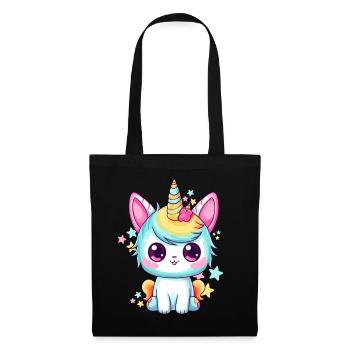 Caticorn Unicorn Cat Pastel Rainbow Space Galaxy - Stoffbeutel - Schwarz - Vorne