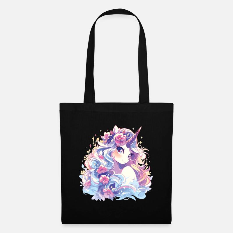 Einhorn Mädchen - Stoffbeutel - Schwarz