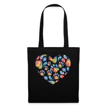 Colorful Paw Prints Watercolor Dog Paws Heart Dog - Stoffbeutel - Schwarz - Vorne