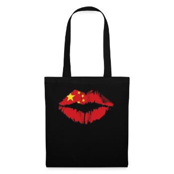 Chinese Country Flag China Red Kiss Lips - Stoffbeutel - Schwarz - Vorne