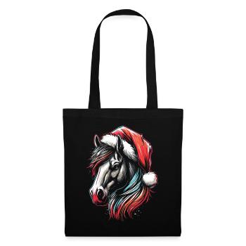 Tête de cheval avec chapeau de père Noël - Sac en tissu - noir - Devant