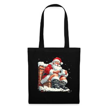 Weihnachtsmann sitzt auf Schornstein Toilette - Stoffbeutel - Schwarz - Vorne