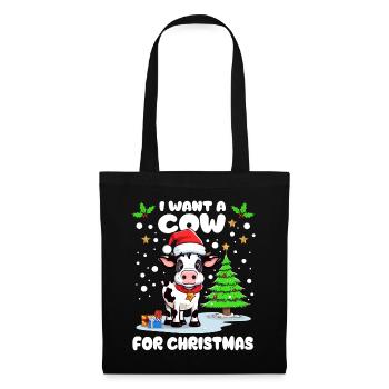 Little cow with cap celebrating Christmas in the snow - Tote Bag - black - Front