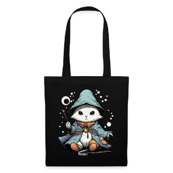 Cute Magical Cat Fantasy Kitten Sorcerer Mage Kawa - Stoffbeutel - Schwarz - Vorne