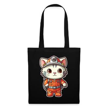 Kawaii Cat Firefighter Firefighting Cute Anime Cat - Stoffbeutel - Schwarz - Vorne