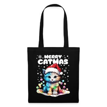 Cute cat with fairy lights celebrating Christmas - Tote Bag - black - Front