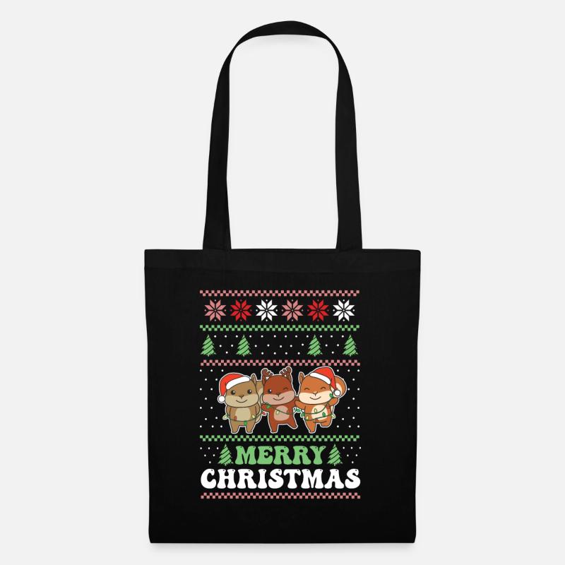 Merry Christmas retro ugly christmas Eichhörnchen - Stoffbeutel - Schwarz