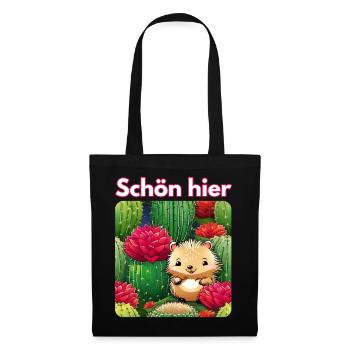 Igel mit Kakteen "Schön hier" - Stoffbeutel - Schwarz - Vorne