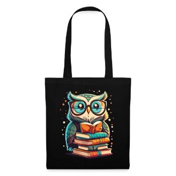 Hibou sur une pile de livres - Sac en tissu - noir - Devant