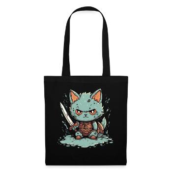 Cute Warrior Cat Barbarian Kawaii Cat Anime - Stoffbeutel - Schwarz - Vorne