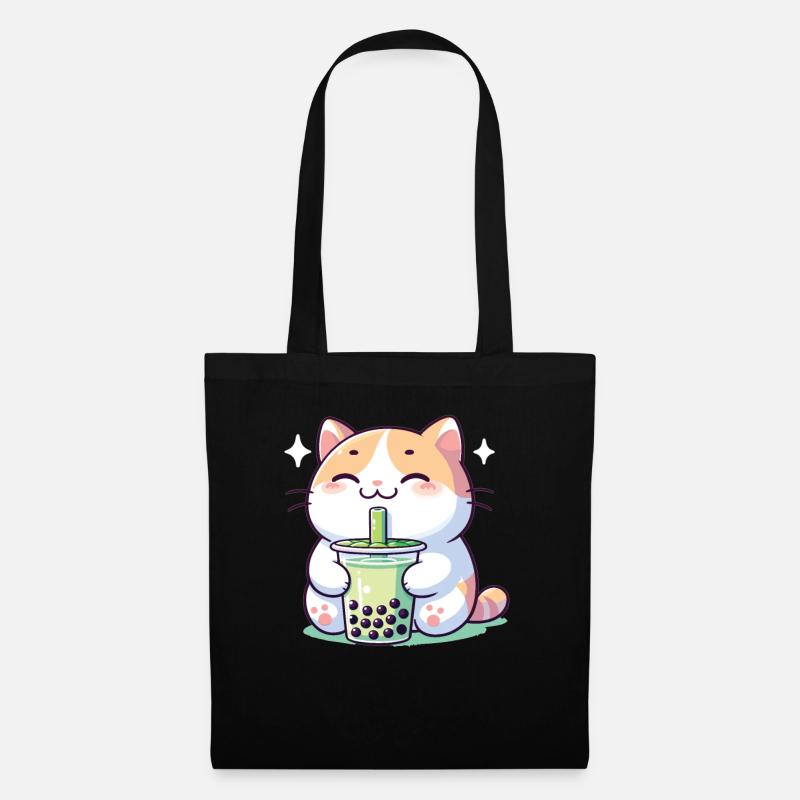 Kawaii Katzen Bubble Tea Boba Katze - Stoffbeutel - Schwarz