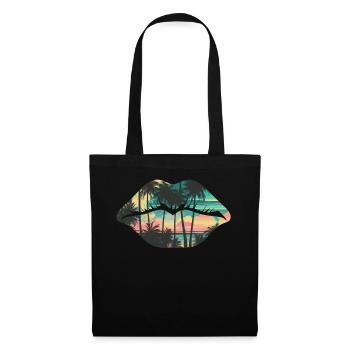 Beach Palm Tree Lips Tropical Summer Retro Sunset - Stoffbeutel - Schwarz - Vorne