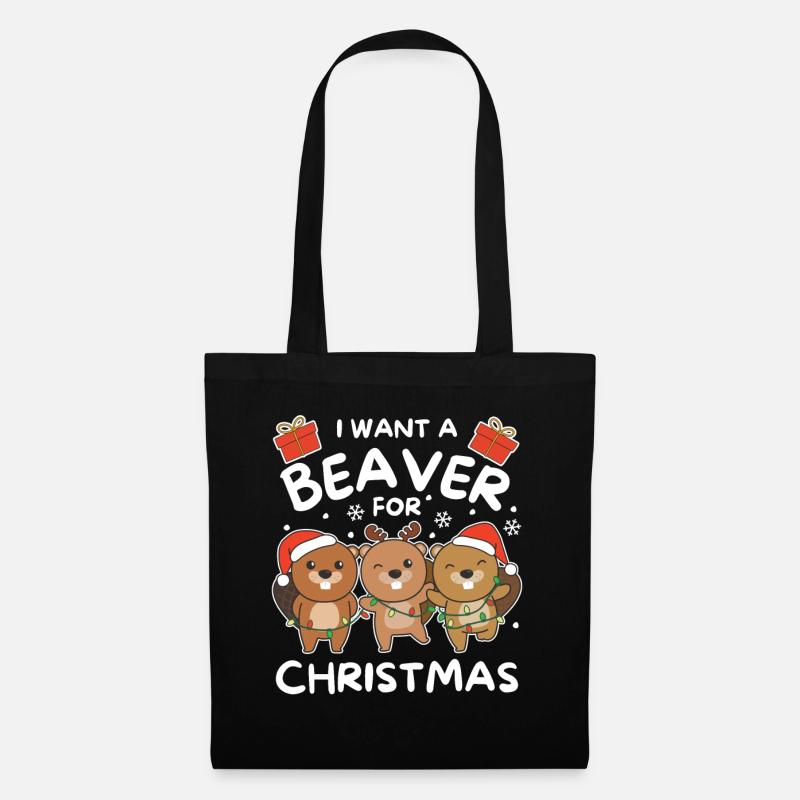 Ich will ein Biber zu Weihnachten süße Biber - Stoffbeutel - Schwarz