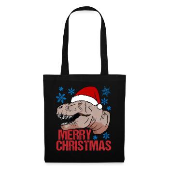 T-Rex Weihnachtsglück Urzeitlicher Festspaß - Stoffbeutel - Schwarz - Vorne