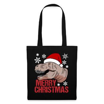 T-Rex Weihnachtsglück Urzeitlicher Festspaß - Stoffbeutel - Schwarz - Vorne