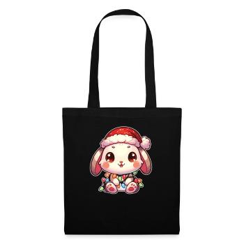 Père Noël chapeau Noël guirlande lumières lapin - Sac en tissu - noir - Devant