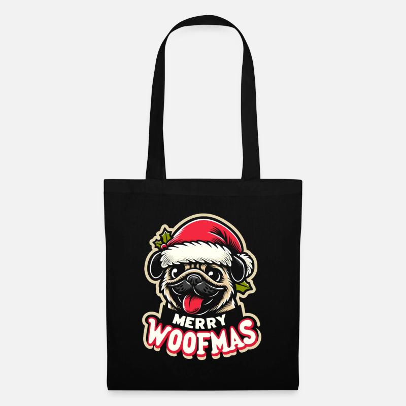 Weihnachtshund Merry Woofmas Weihnachtsmops - Stoffbeutel - Schwarz
