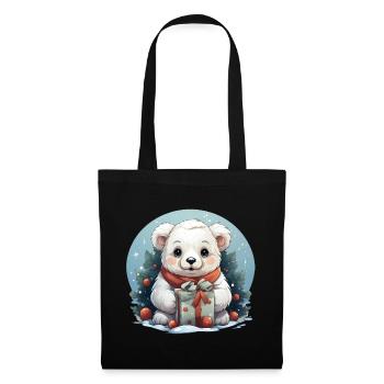 Ours polaire de Noël avec un cadeau - Sac en tissu - noir - Devant