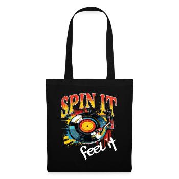 Disque Vinyle LP Platine Rétro - Sac en tissu - noir - Devant