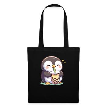 Kawaii Pinguine Bubble Tea Boba Pinguin - Stoffbeutel - Schwarz - Vorne