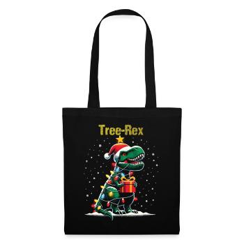 Arbre Rex avec guirlandes lumineuses et cadeau de Noël - Sac en tissu - noir - Devant