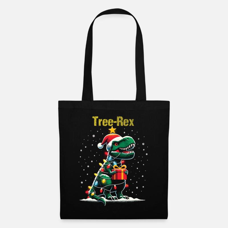 Tree Rex mit Lichterkette und Geschenk Weihnachten - Stoffbeutel - Schwarz