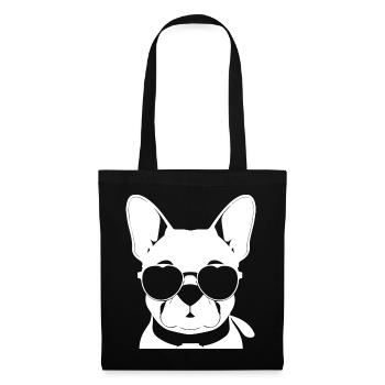 Lustige Französische Bulldogge mit Sonnenbrille Französischer Bulld - Stoffbeutel - Schwarz - Vorne