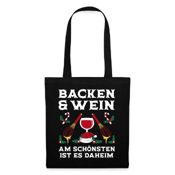 Weihnachten Backen Und Wein Daheim - Stoffbeutel - Schwarz - Vorne