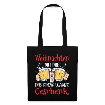 Weihnachten Weihnachtsmann Bier Geschenk - Stoffbeutel - Schwarz - Vorne