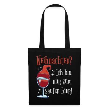 Wein Weinglas Weihnachten Wichtel Mütze Geschenk - Stoffbeutel - Schwarz - Vorne
