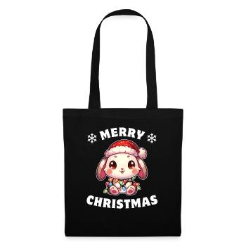 Père Noël chapeau Noël guirlande lumières lapin - Sac en tissu - noir - Devant