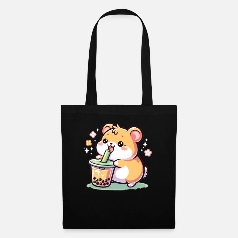 Kawaii Hamster Bubble Tea Boba Hamster - Tote Bag - black