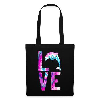 Dolphin Watercolor Love - Stoffbeutel - Schwarz - Vorne