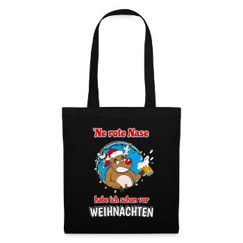 Rentier Rote Nase Bier Lustiges Alkohol Weihnachts - Stoffbeutel - Schwarz - Vorne