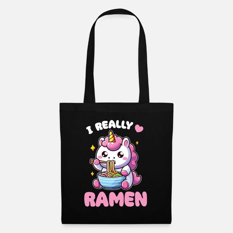 süße Einhorn isst Ramen Nudeln Einhörner Ramen - Stoffbeutel - Schwarz