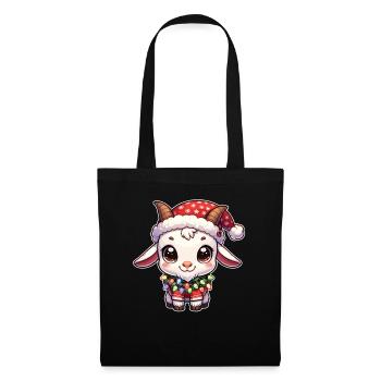 Père Noël chapeau Noël guirlandes lumineuses chèvre - Sac en tissu - noir - Devant