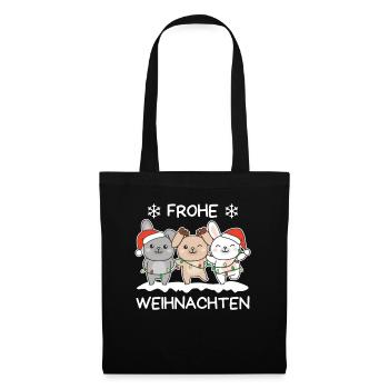 Frohe Weihnachten Hase Heiligabend Hasen - Stoffbeutel - Schwarz - Vorne