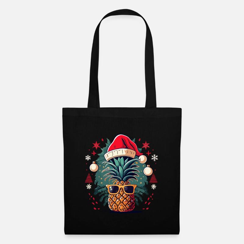 Ananas mit Sonnenbrille und Weihnachtsmütze Xmas - Stoffbeutel - Schwarz