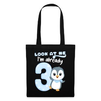3rd Kids Birthday, 3 Year Old, Kawaii Penguin - Tote Bag - black - Front