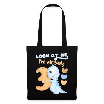3ème anniversaire, 3 ans, dinosaure kawaii - Sac en tissu - noir - Devant