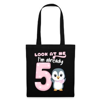 5ème fête d’anniversaire pour enfants, 5 ans, pingouin kawaii - Sac en tissu - noir - Devant